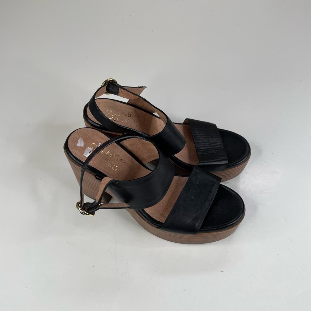 Seychelles Block Heel Black Leather Sandals Size 6.5